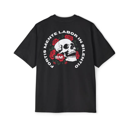 Skull & Roses Tee — 'Mortis Mente Labor in Silento' Graphic Shirt Strong mind. Work in silence